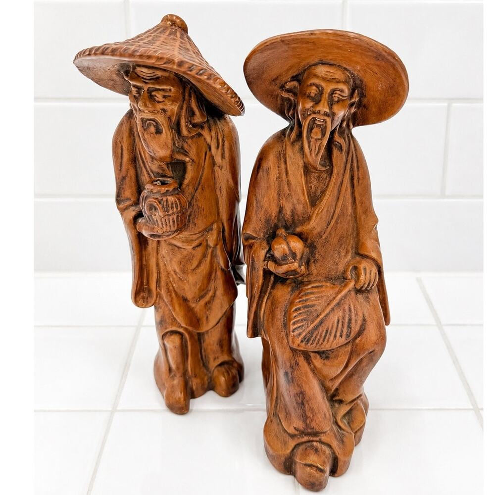 1970's Chinese Mud Med Statues PAIR